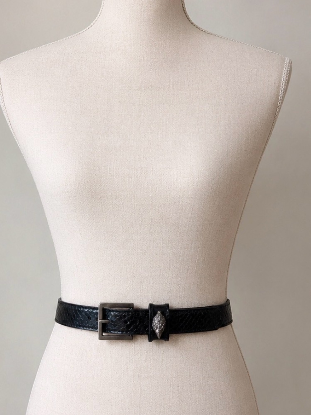 Kurt Geiger Black Textured Leather Belt with Silver Buckle
